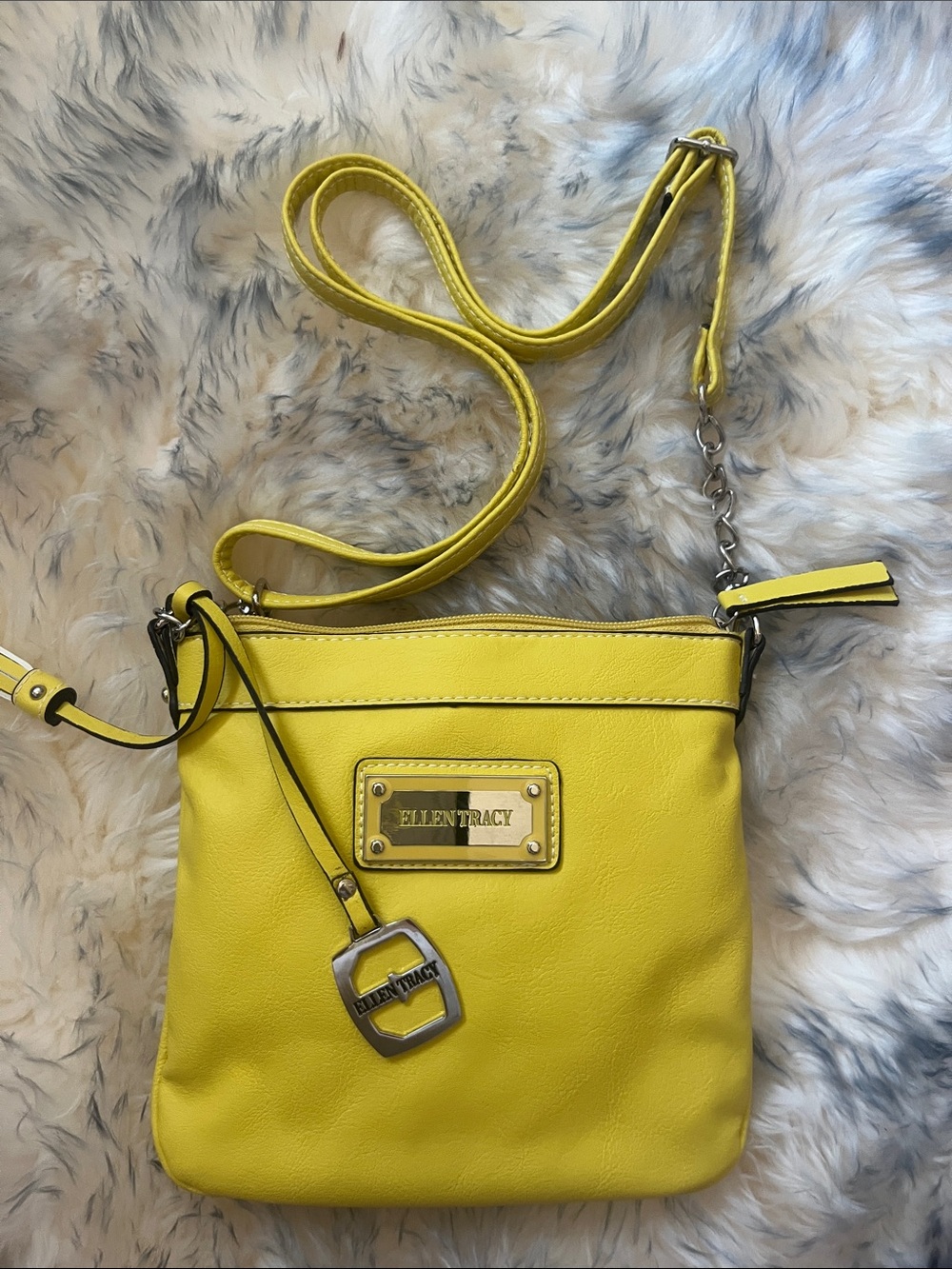 NEW Ellen Tracy Bright Yellow Leather Crossbody Bag